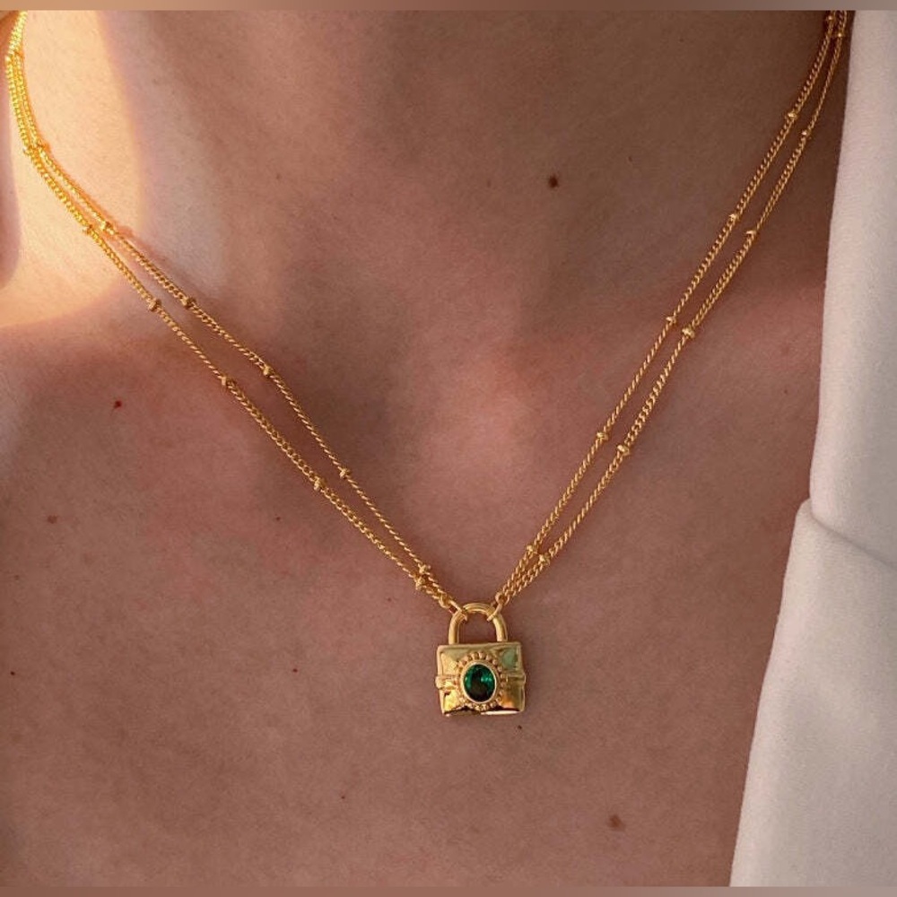 18K Gold Plated Padlock Necklace*Vintage Necklace*Bubble Chain Necklace - Picture 6 of 10